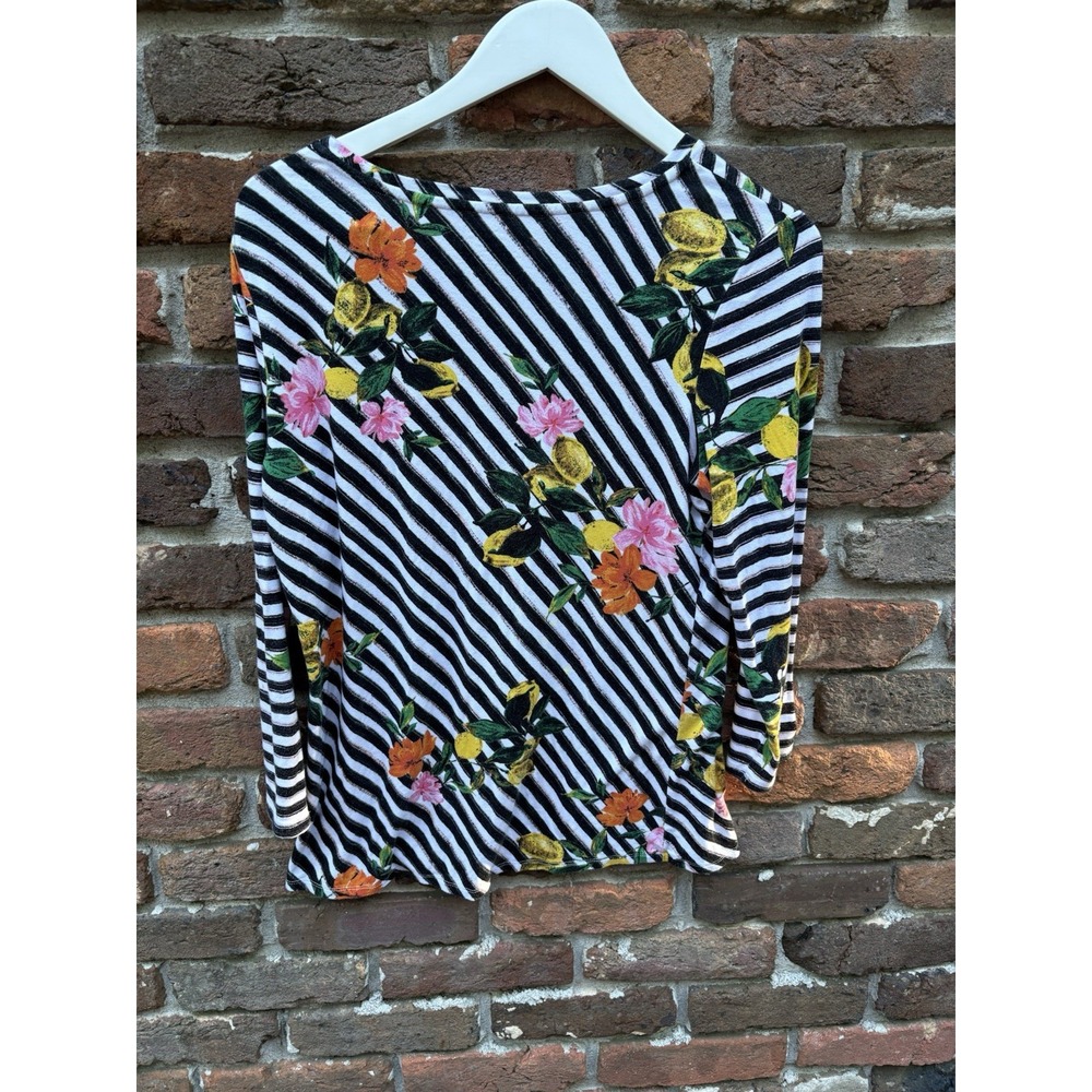 Investments Essentials‎ Petites  Size L  3/4 Sleeve Blouse Top lemons stripes - Picture 7 of 9